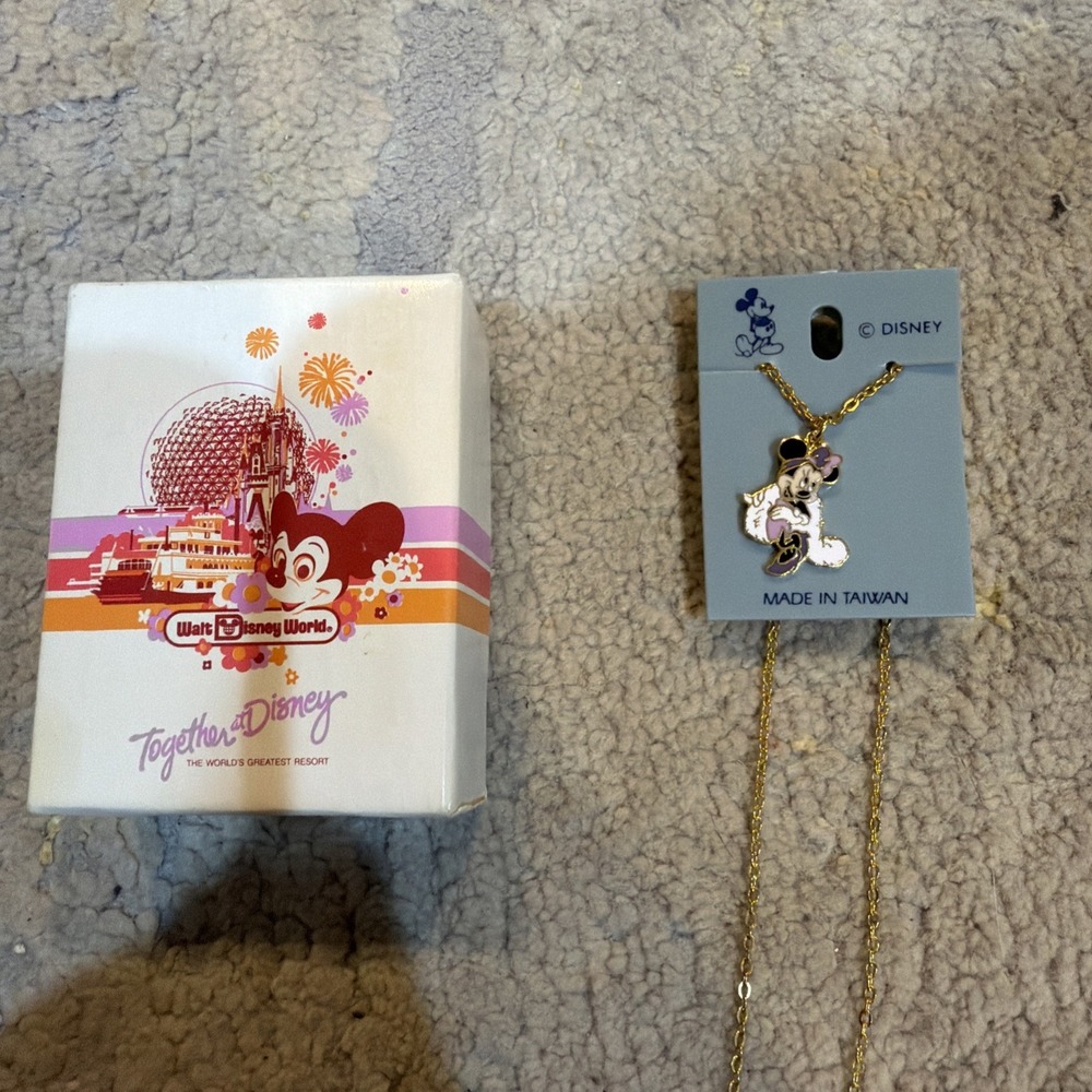 Vintage Disney Minnie Mouse Pendant Necklace Enamel And Gold Tone